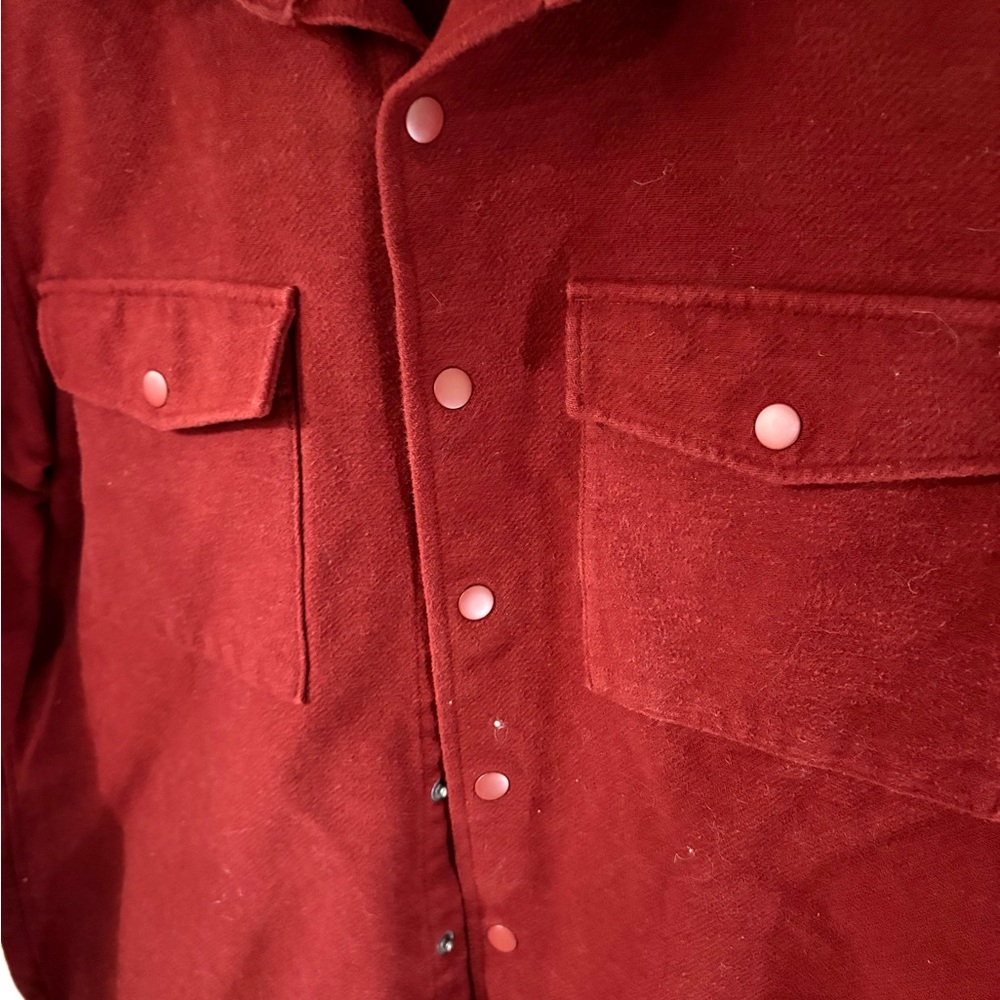 American Eagle Maroon Snap Button Heavy Flannel Overshirt Jacket | Size L - Picture 2 of 5